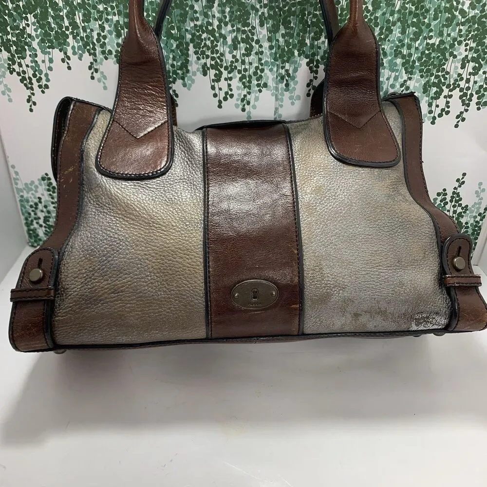 Fossil Reissue Weekender Distressed Leather Pebble Satchel Purse Womens